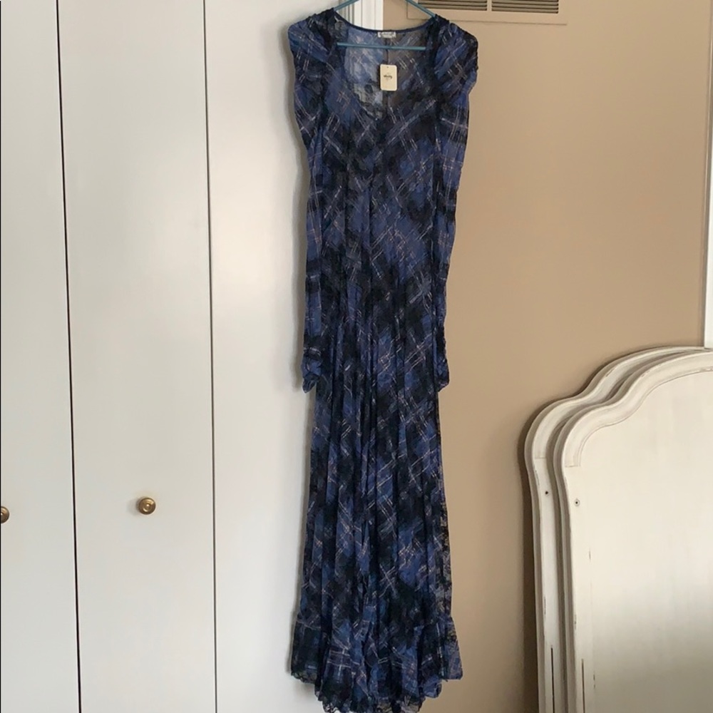 Free People Plaid Maxi L/S Slip sz. Small